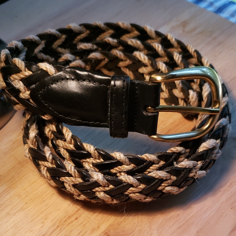Cole Haan Black and Tan Braided Belt 36
